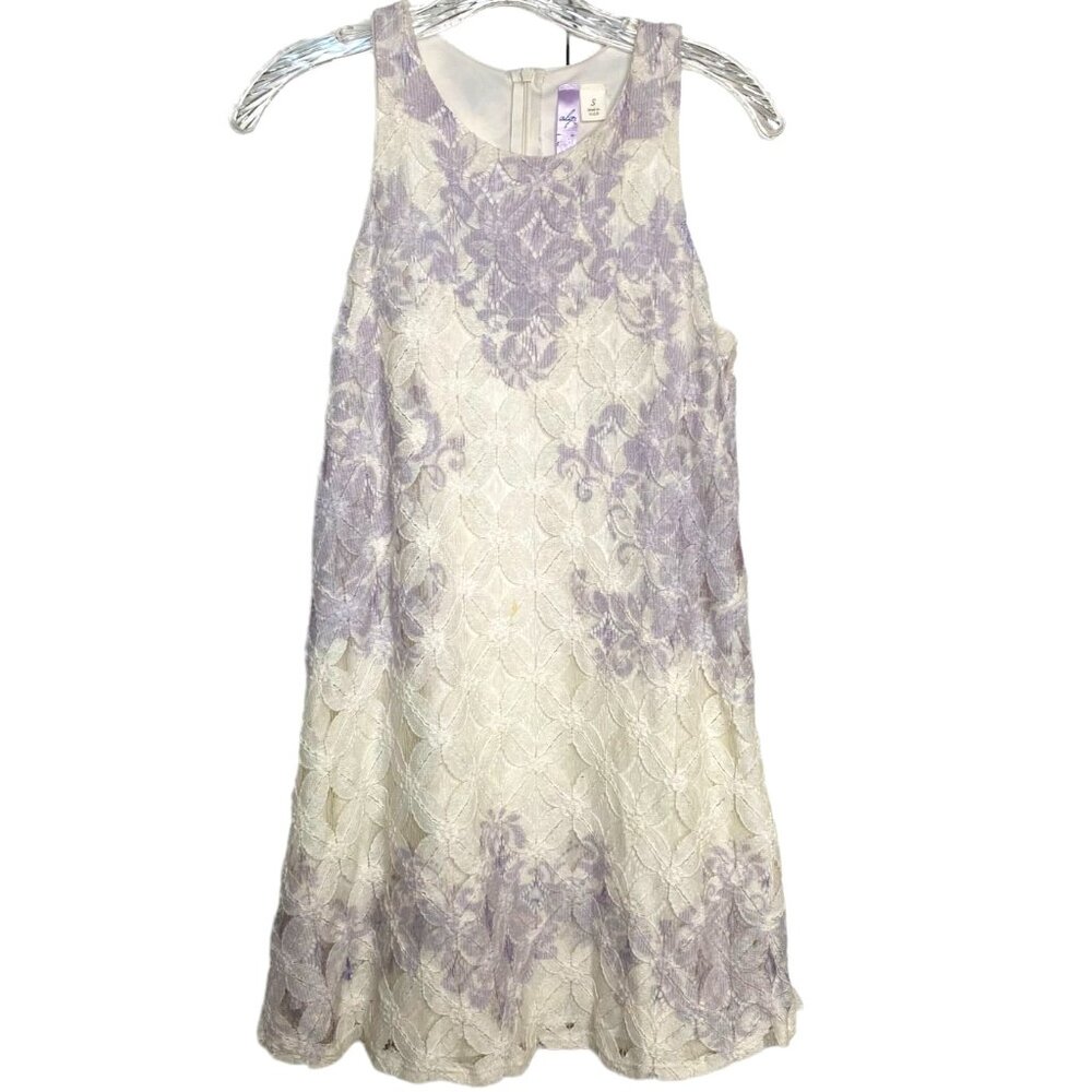 Alya Womens Cream and Purple Lace Lined Dress Size S Fairycore Wedding Romantic - Picture 1 of 8